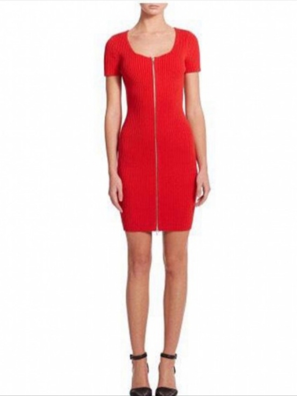 T. Alexander Wang Red Ribbed Zip-Front Mini Dress
